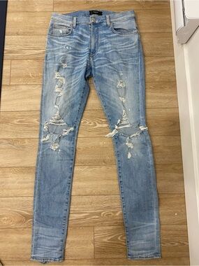 Amiri Light Blue Distressed Skinny Jeans